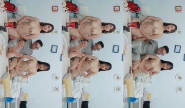 两个妹子脱光衣服练习完模特步就被眼镜小哥双飞